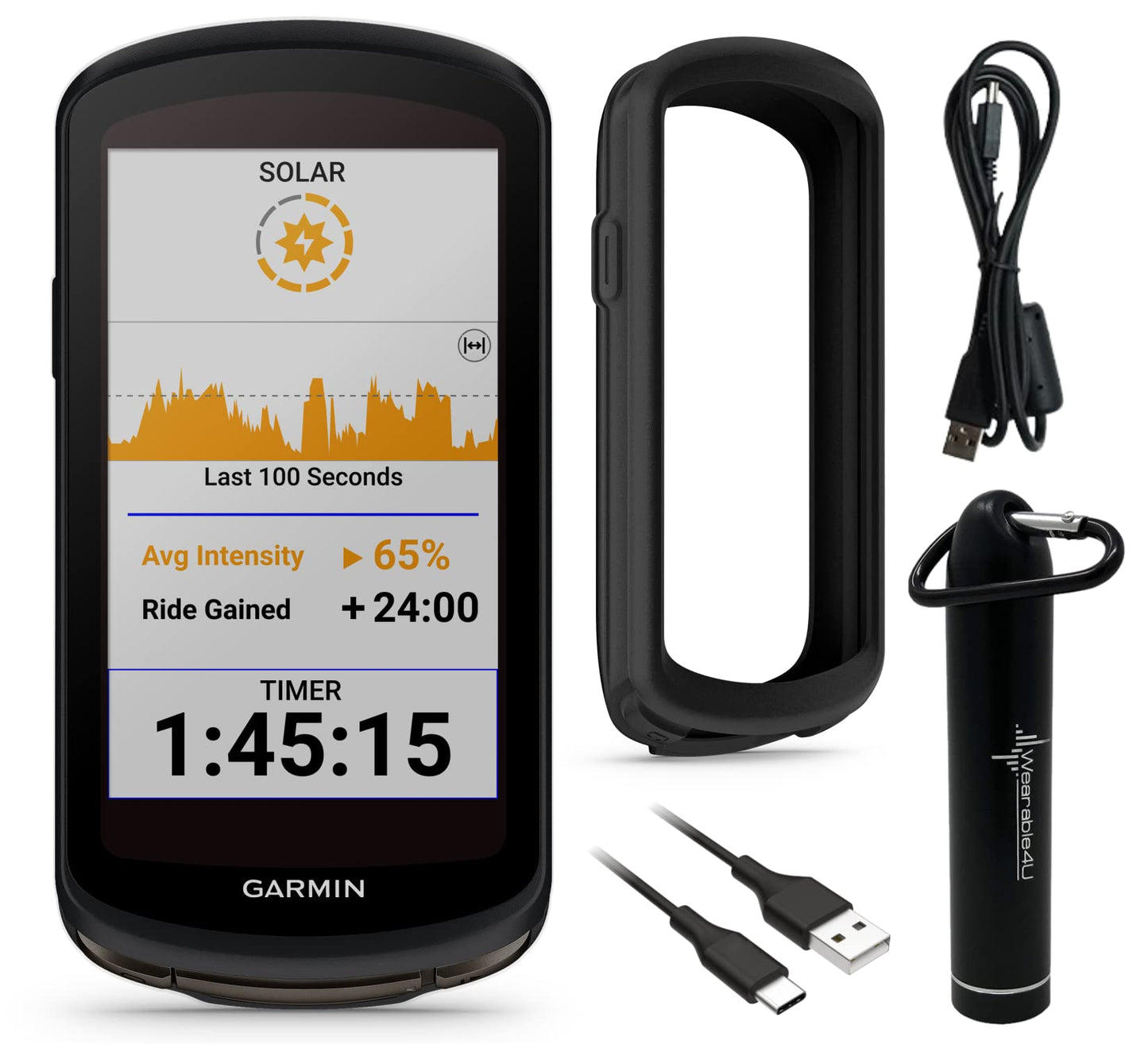 Wearable4U - Garmin Edge 1040 GPS Cycling Computer with Solar Charging Capabilities, On and Off-Road with E-Bank Bundle