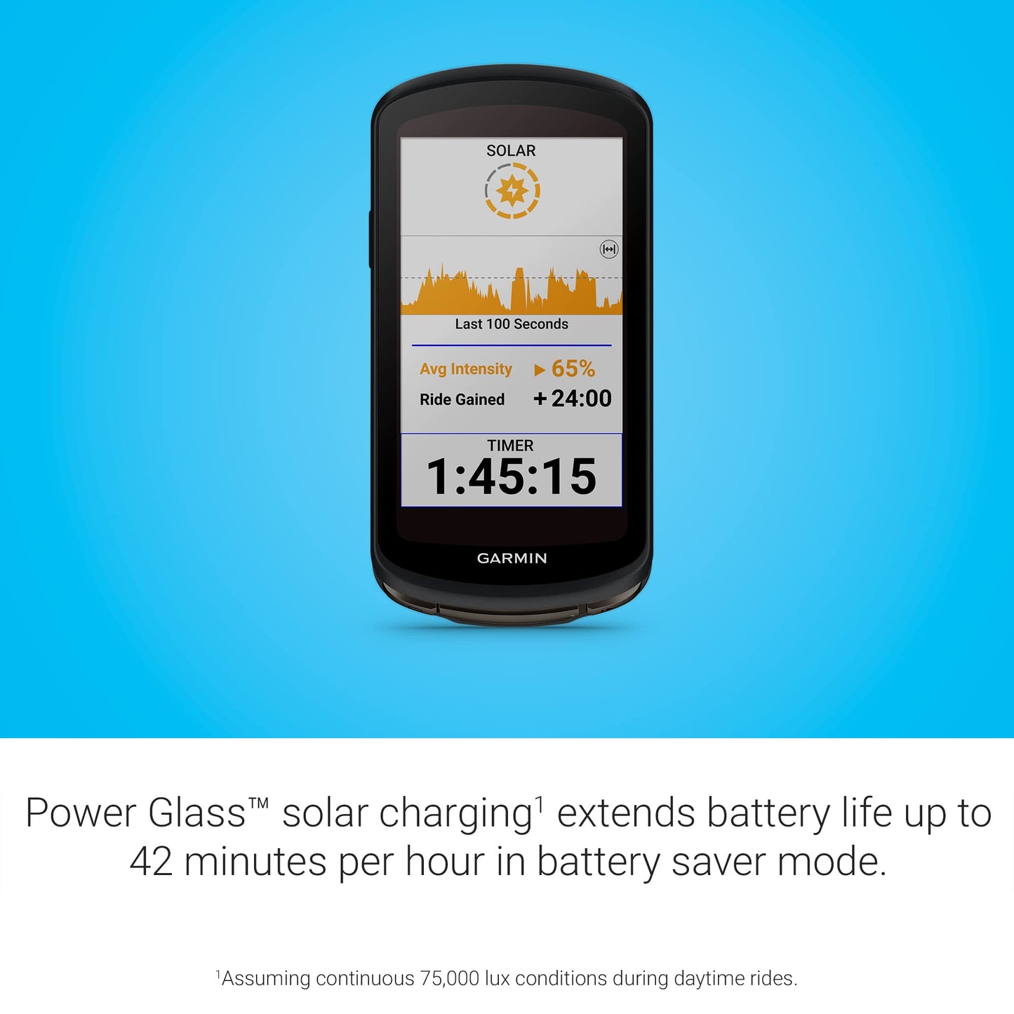 Garmin Edge® 1040 Solar, GPS Bike Computer with Solar Charging Capabilities, On and Off-Road, Spot-On Accuracy, Long-Lasting Battery, Device Only
