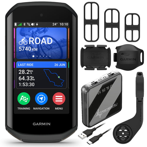 Wearable4U - Garmin Edge 1050 Premium Cycling Computer, Vivid Color Touchscreen Display, Built-in Speaker, Advanced Training with Garmin Speed and Cadence Sensors and Power Bank Bundle